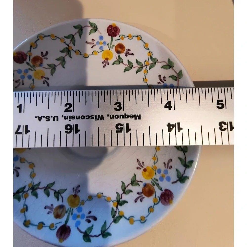 Vintage Hand Painted Portuguese Ceramic Tea‎ Cup and Saucer Floral Blue Yellow